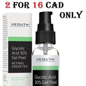 YEOUTH 1oz Glycolic Acid 30% Gel Peel – Retinol Green Tea - Set Of 2 .GREAT DEAL